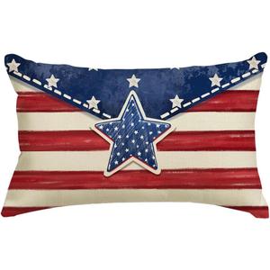 4th of July Patriotic Pillow Covers 12x20 Inch, Stars and Stripes American Flag Cushion Case, Memorial Day Independence Day Outdoor Decoration for Sofa Couch Home (Red and Blue)