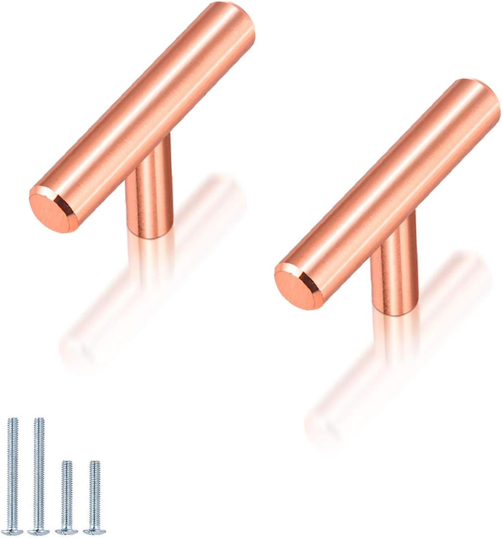 -Solid Drawer Knobs Brushed Rose Gold Cabinet Knobs Stainless Steel,10 Pack-Modern T Bar Kitchen Cabinet Handle Drawer Pull, 2 Inch Total Length,Diameter 10mm(2/5 Inch)