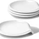 HOMBENE Spoon Rest, Ceramic Ladle Rest for Stove Top, 5.5 Inches Spoon Holder for Kitchen Counter Porcelain, Kitchen Utensils Accessories, Set of 4, White