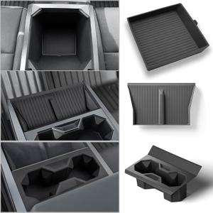 3Pcs Center Console Cup Holder Wireless Charger Mat Armrest Bottom Pad for Tesla Cybertruck 2024 Silicone Drink Organizer and Charging Pad for Cybertruck Accessories(Black)