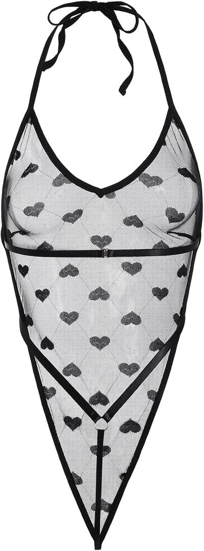 SHENHE Women's Lace See Through V-Neck Sexy Babydoll Lingerie Nightdress and Thong Set (S)