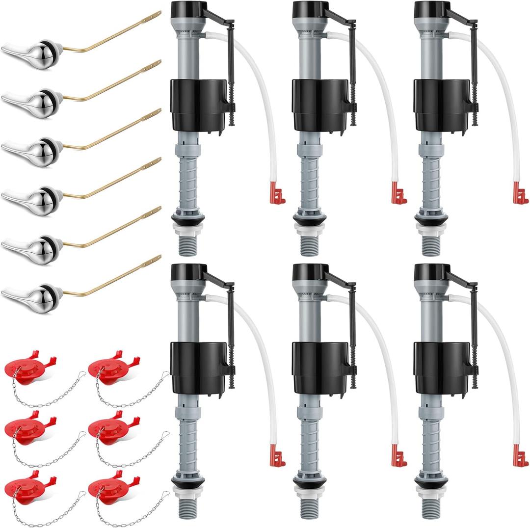 Saillong 6 Set Universal Toilet Tank Replacement Kit, Include Fill Valve, 2 Inch Low Flow Rubber Flapper, Side Mount Toilet Flush Brass Handle, Adjustable, Quiet, Easy Install Repair Kit
