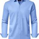 Alimens & Gentle Men's Dress Shirts Long Sleeve Wrinkle-Free Stretch Shirts Solid Formal Button Down Shirt with Pocket (XX-Large, Blue)
