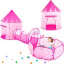PigPigPen 3pc Kids Play Tent for Girls with Ball Pit, Crawl Tunnel, Princess Tents for Toddlers, Baby Space World Playhouse Toys, Boys Indoor& Outdoor Play House, Perfect Kids Gifts
