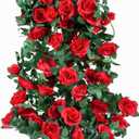 4 Pack (32FT) Artificial Rose Vine Fake Flowers Garland Hanging Silk Rose Ivy Plants Vine for Mother's Day Wedding Arch Party Wall Indoor and Outdoor Aesthetic Art Dcor (Red)