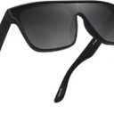 GLINDAR Oversized Square Polarized Sunglasses for Men Women, One Piece Shield Shades UV400 Protection (Matte Black Frame / Polarized Grey Lens)