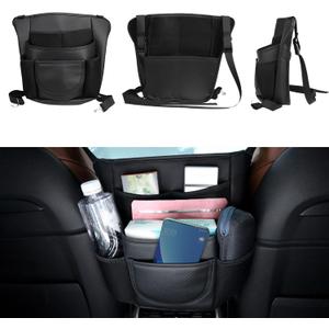 Car Purse Holder Between Front Seats PU Leather Bag Holder Above Armrest Box Child Barrier Front Seat Snack Organizer Bag Storage Auto Interior Accessories(Large Size)