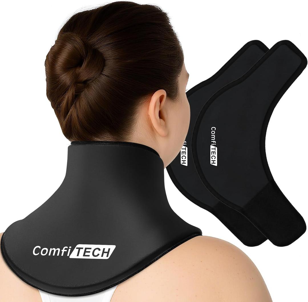 ComfiTECH Neck Ice Pack Wrap 2 Pack with Extended Gel Coverage for Cervical, Shoulder and Rib, Reusable Cold Application for Office Stiff Neck, Swelling, Large
