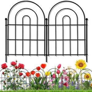 10 Pack Decorative Garden Fence Animal Barrier: 22 in(H) x 10 ft(L) Border Flower Rabbit Garden Fencing Small Arched Rustproof Metal No Dig Fence Landscape Decor for Yard (10 Panels - 17 in(H) X 10.83 ft(L), Black)