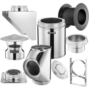 VEVOR Through The Wall Kit for 6-Inch Chimney Pipe, 304 Stainless Steel External Through Wall Chimney Kit with Cone-Top Rain Cap,Adjustable Mounting Bracket,Base Support for Outdoor Roof,Silver