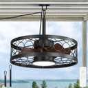 LEDIARY Outdoor Ceiling Fan with Light and Remote,Waterproof Gazebo Fan with Hanging Hook,6 Speeds, 3CCT, 20 Inch Caged Plug in Ceiling Fan for Patios,Porch, Pergola,Canopy (Black)