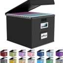 Huolewa File Organizer Box with Lid, Collapsible File Folder Organizer for Office Document Storage, Filing Box with Plastic Slide for Letter Size Hanging File Folders(1 Pack, Black)