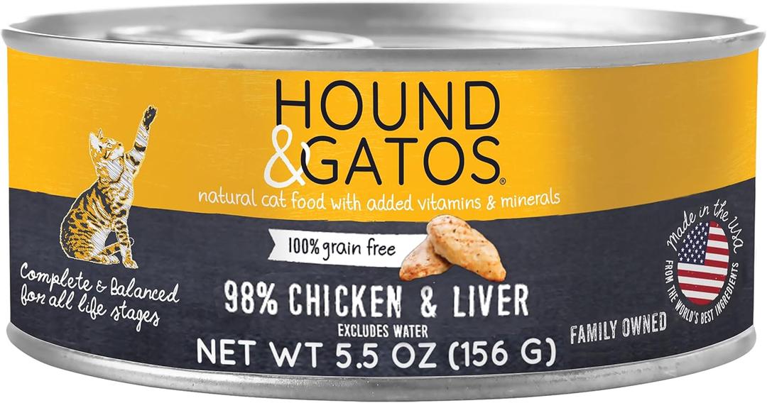 Hound & Gatos Chicken Wet Cat Food, Single Protein, 98% Real Meat, High Protein Cat Food, Grain Free, Limited Ingredient, 5.5 oz Cans (Pack of 24) (EXP 02/28/29)