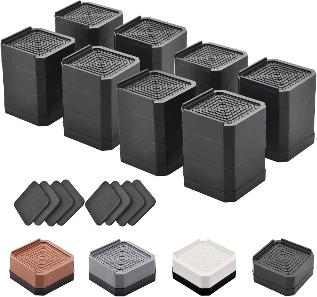 EclatBain Bed Risers Furniture Risers Heavy-Duty Rectangular Adjustable Block 8 Pack Lift to 3 inches and 4.3 inches Desk, Sofa, Chair Legs, Refrigerator, Washing Machine Support up to 4000 pounds