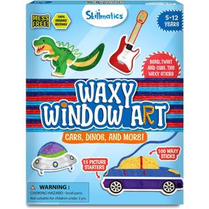 Skillmatics Waxy Window Art - 100 Bendable Waxy Sticks for Mess-Free DIY Fun, Reusable 100% Organic Beeswax Craft Kit, Travel Friendly, Creative Gifts for Girls & Boys Ages 5, 6, 7, 8, 9, 10, 11, 12