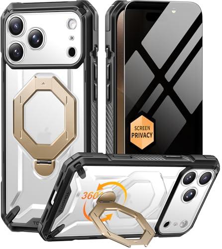 TONGATE for iPhone 17 Pro Max Case with 360° Spin Magnetic Stand, [Compatible with MagSafe][Military-Grade Protection] with Privacy Screen Protector & Camera Control Cover for iPhone 17 ProMax, Clear