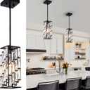 Crystal Pendant Lights Kitchen Island 2 Pack, Modern Black Chandelier Height Adjustable, Hanging Lights for Kitchen Island Dining Room Bedroom