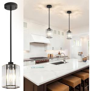 Crystal Pendant Lights Kitchen Island, 2 Pack Modern Black Kitchen Pendant Light Fixtures, Small Hexagonal Crystal Hanging Lights for Kitchen Island, Dining Room, Hallway, Foyer, Entryways