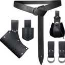 6 PCs Renaissance Belt Costume Accessories Pouch Skirt Sword Frog Viking Horn Belt Holster (Black)