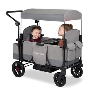 Radio Flyer Pathfinder 2-Seat Stroller Wagon, for Kids 6+ Months, Compact Fold, UV Canopy, Snack Tray & Storage, Cup Holders, All-Terrain Tires, Seats Convert to Flatbed, Stroller Wagon for Kids