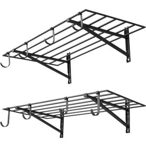 VEVOR 2-Tier Heavy Duty Wall Garage Shelving, 2 x 4 ft Steel Wall Mounted Shelving Unit with Hooks, 24 x 48 Inch Per Shelf Floating Storage Metal Rack for Garage, 520 lbs Total Weight Capacity, Black