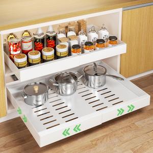 Delamu Pull Out Cabinet Organizer, 21" Deep Pull Out Drawers for Cabinets, Expandable Slide Out Drawers for Kitchen, Cabinets, Bathroom, Pantry Storage (21"D x 12.3"-20.8"W(1Pack), White)