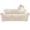 H.VERSAILTEX Modern Velvet Plush 4 Piece High Stretch Sofa Slipcover Furniture Protector Form Fit Luxury Thick Sofa Cover for 3 Cushion Couch, Machine Washable Width Up to 90 Inch(Sofa, Ivory)