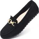Loafers for Women Business Casual Shoes Comfortable & Lightweight Penny Loafers Slip On Work Flats (8.5 Wide, Black Suede)