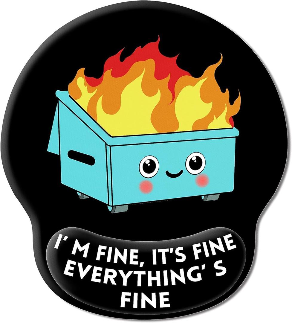 Upgrade Mouse Pad with Wrist Rest, Dumpster on Fire Ergonomic Gaming Gel Mouse Pad with Wrist Support, Cute Computer Mousepad for Desk Home Office Laptop, Pain Relief, Non-Slip PU Base