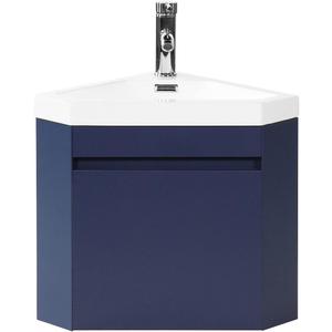 Walsport 16" Corner Bathroom Vanity Floating Single Sink Combo for Small Space Wall Mounted Cabinet Set Design Resin Basin Sink Top Chrome Faucet and Drain, Blue