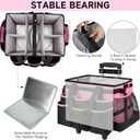 Large Rolling Cleaning Caddy Bag with Detachable Trolley,Cleaning Cart on Wheels with Shoulder Strap,Cleaning Supplies Organizer for Housekeepers,PInk