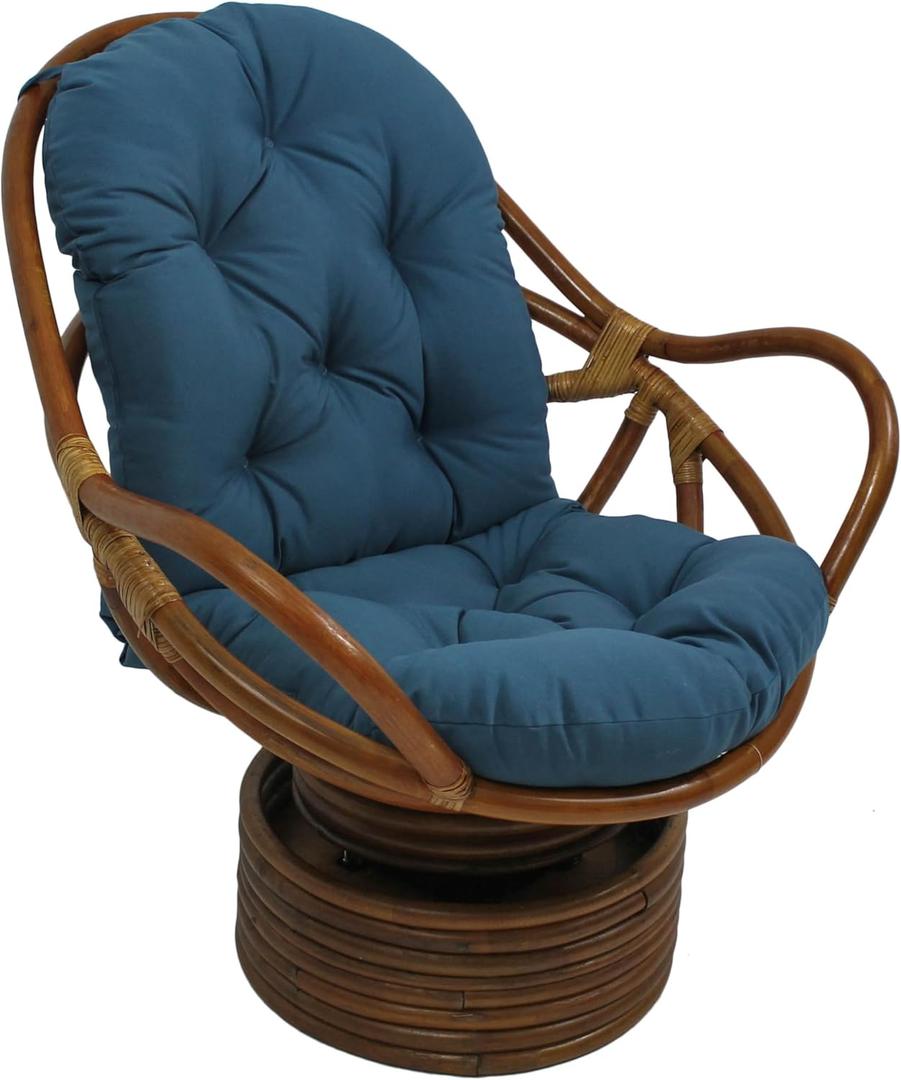 Blazing Needles Solid Twill Swivel Rocker Polyester Chair Cushion, 48" x 24", Indigo