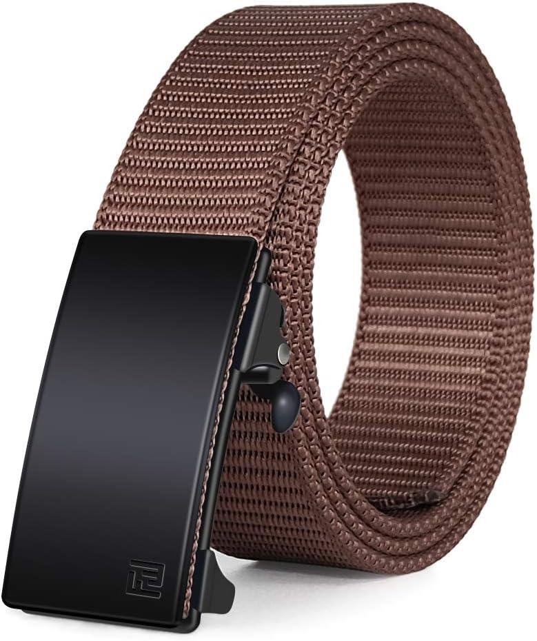 FAIRWIN Men's Ratchet Web Belt,1.25 inch Nylon Automatic Buckle,No Holes Invisible Belts for Men Jeans Pants (Coffee)