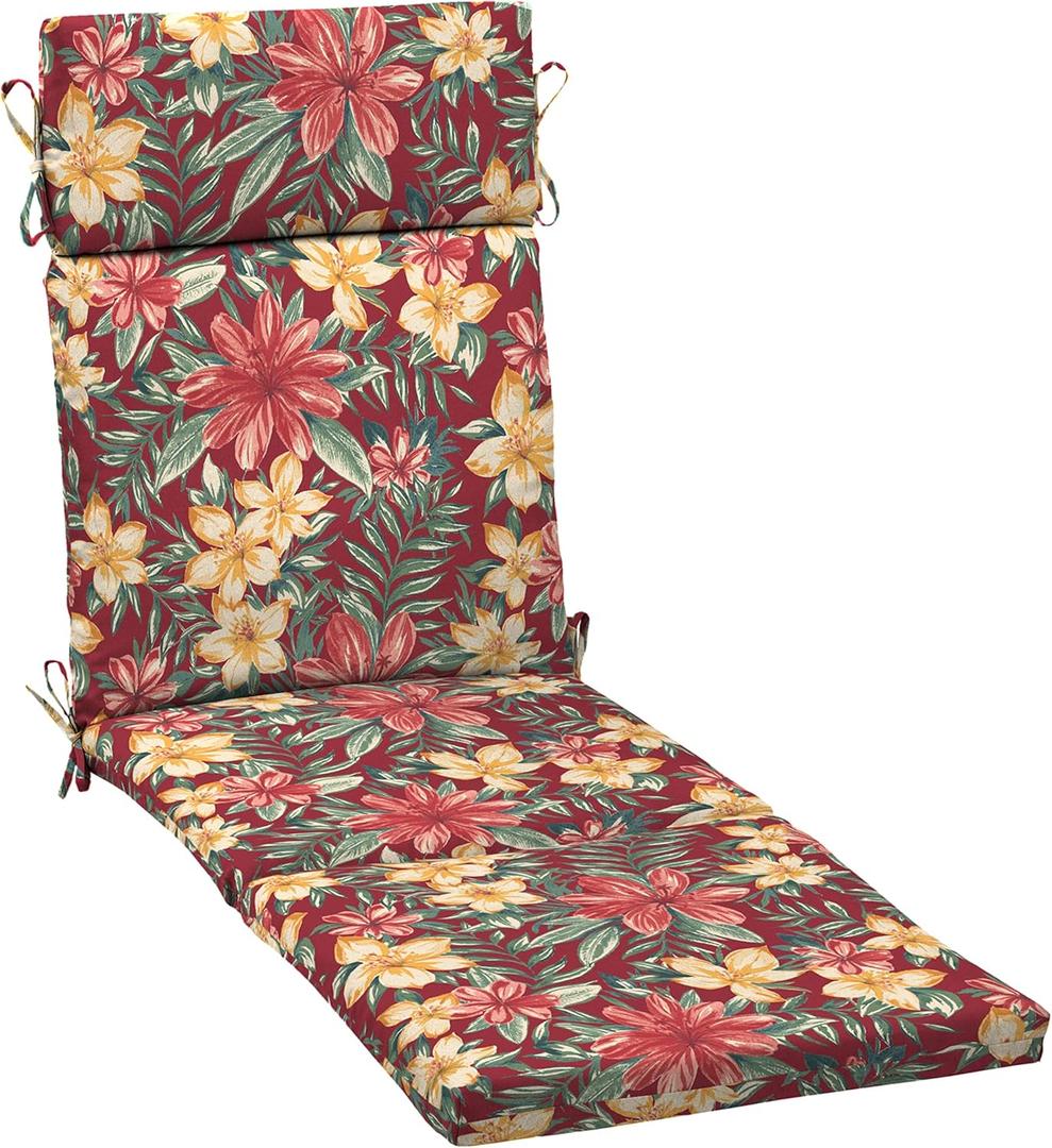 Arden Outdoor Chaise Cushion, 21 in x 72 in, Weather-Proof, Rain-Proof, Fade Resistant Patio Cushion for Chaise Lounger Ruby Clarissa