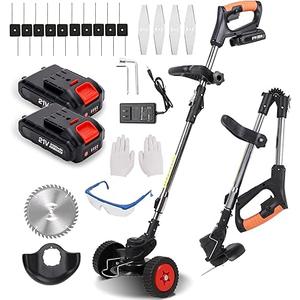CHUVIM Weed Wacker Cordless Electric Weed Eater Battery Powered with 2 Batteries, 3 in 1 String Trimmer Edger Lawn Tool, Brush Cutter Weed Whacker Lawn Trimmer Weedeater with Blades and String, Black