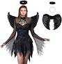 SOMOYA Halloween Fallen Angel Dress Costume Black Fallen Dress Costumes Wings Cosplay for Women (Black, 2XL)