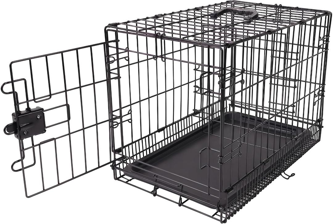 Amazon Basics Portable, Foldable Metal Wire Small Dog Crate with Removable Tray, Divider Panel, Single Door, Easy to Assemble, 24" x 18" x 20", Black