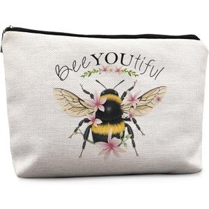 5 x Bee Gifts for Bee Lovers Small Makeup Bag, Bee Gifts for Women, Honey Bee Gifts Cosmetic Bags for Women, Bee You Tiful Bag Style C