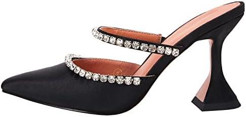 VETASTE Women's Pointed Toe Strappy Heels Crystal Satin Heeled Mules Wedding Party Shoes,Black, 6.5