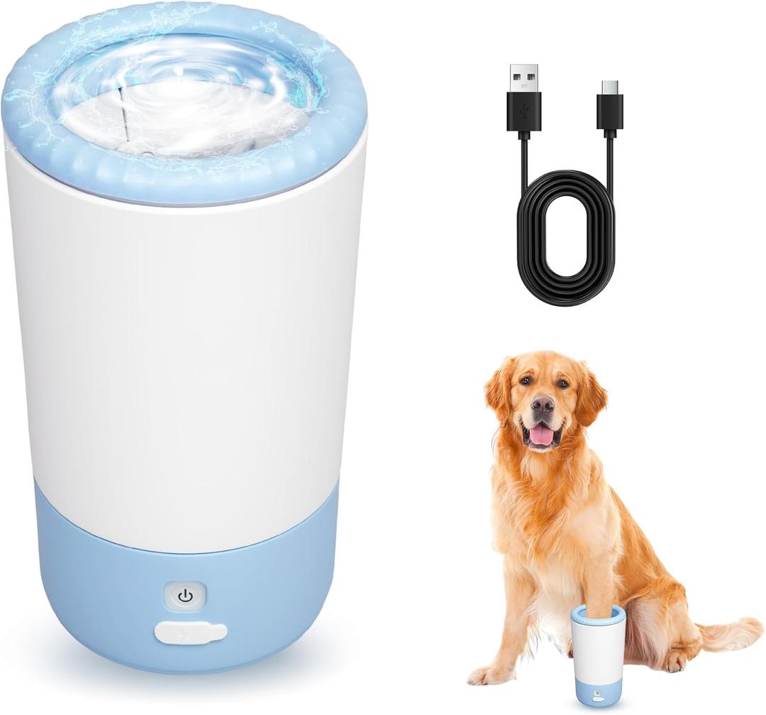 PETCHO Electric Dog Paw Cleaner Cup Automatic 360 Pet Paw Washer, Rechargeable & Quiet Paw Cleaning Device with Soft Silicone Bristles, Portable Pet Foot Washer for Medium Large Dogs (Blue)