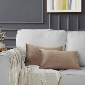 GIGIZAZA Velvet Taupe Decorative Throw Pillow Covers Couch Pillow Lumbar Cushion Cover 12x20 Pack of 2