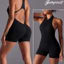 SEAUR One Piece Workout Jumpsuits for Women Backless Tummy Control Sleeveless Jumpsuits Scrunch Yoga Romper (Black) Small