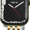 Seven-link Watch Band for Apple Watch Series 11, 10, 9, 8, 7, 6, 5, 4, 3, 2, 1 and SE 3/2/1 for Women, Dressy Stainless Steel Metal Band for Apple Watch 40mm 41mm 42mm 38mm 44mm 45mm 46mm for iWatch (Silver Gold Boyfriend)