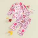 Kuriozud Toddler Kids Little Girls Birthday Satin Silk Pajamas Long Sleeve Button Down Sleepwear Winter Pjs Set Nightgown (Pink) Size 80