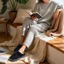 ONCAI Womam Slippers with Cushion Yoga Mat Faux Fur Lining Fuzzy Suede Warm Winter House Slippers Shoes Ladies Indoor and Outdoor Cozy Rubber Sole US Size 5-11 (Black)