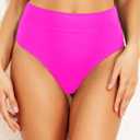 Tempt Me Women High Waisted Cheeky Bikini Bottoms Tummy Control Scrunch Butt Swim Bottom Only (Pink, L)