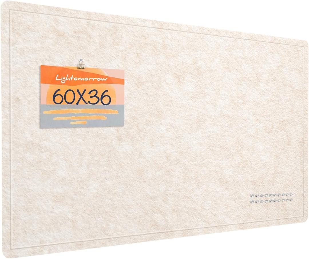 Lightomorrow Large Bulletin Board - 60 x 36 Inches, Decorative Felt Pin Board for Wall - 5' x 3' Foldable Photo Display Board with Self-Adhesive Tape, Includes 20 Push Pins -Oatmeal, 6036 inches