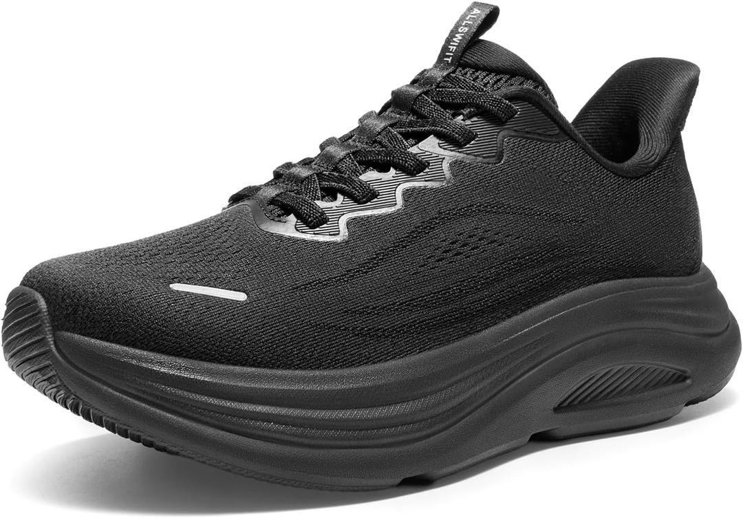 ALLSWIFIT Women's Slip On Walking Shoes Hands-Free Cushion Running Tennis Comfortable Arch Support Gym Workout Athletic Fashion Sneakers StediCloud, Size 10, All Black, SARS26003W