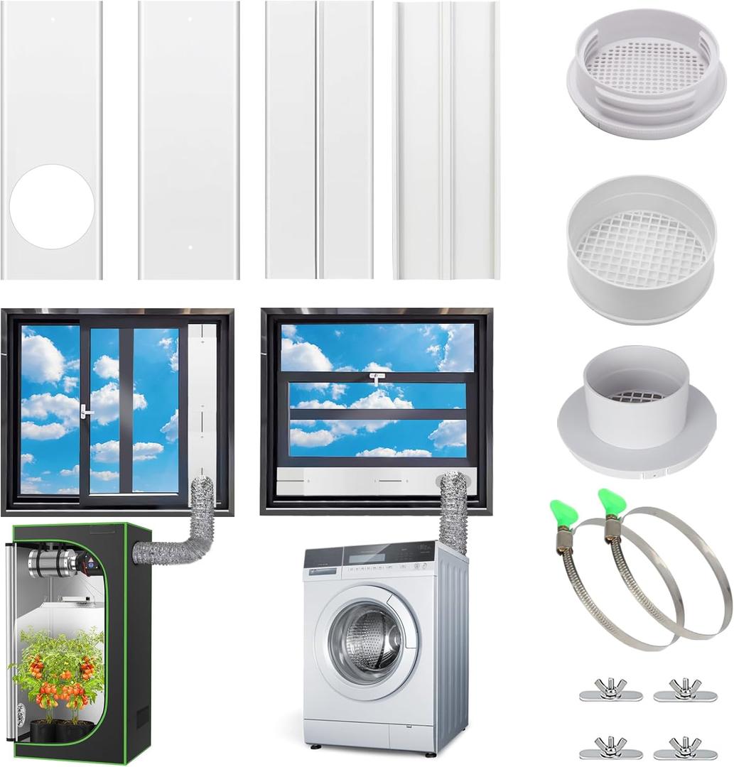 AC Window Vent Kit, Portable Air Conditioner Window Kit, Universal for 4" & 6" Ducting & 5.1"/5.9" Hose, Upgraded AC Sliding Window Seal Kit for HVAC, Inline Fans, Duct Fans, Grow Tent, Dryer