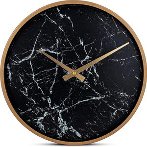 Bernhard Products Modern Wall Clock 13 Inch Noiseless Silent Non Ticking Decorative Stylish Black Marble Look and Metal Rose Gold Frame for Home Kitchen Office Living Room Bedroom